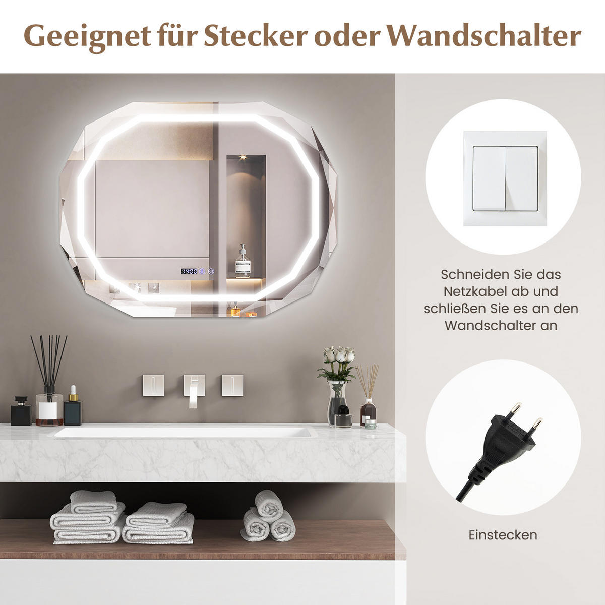 BADEZIMMERSPIEGEL Silber - Silberfarben, Glas (71/5/91.5cm) - COSTWAY