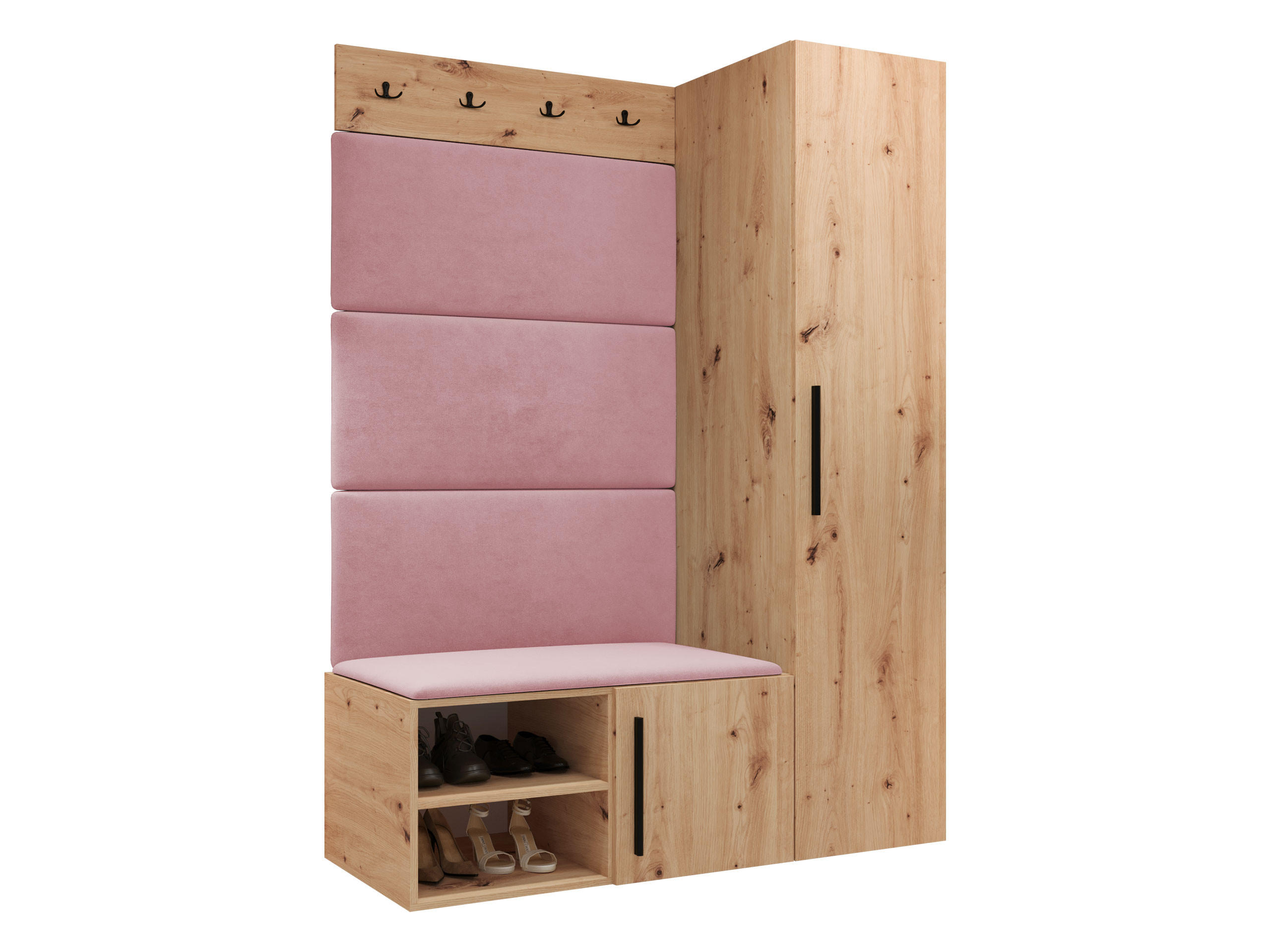 GARDEROBEN-SET Medi II - Hellrosa/Schwarz, Holzwerkstoff/Kunststoff (40/191/50cm) - MIRJAN24