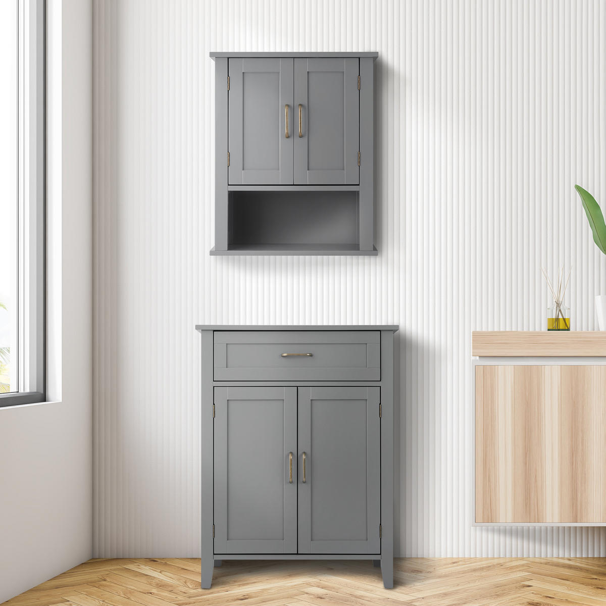 MIDISCHRANK Grau - Grau, Holzwerkstoff (33/85.7/85.7cm) - Teamson Home
