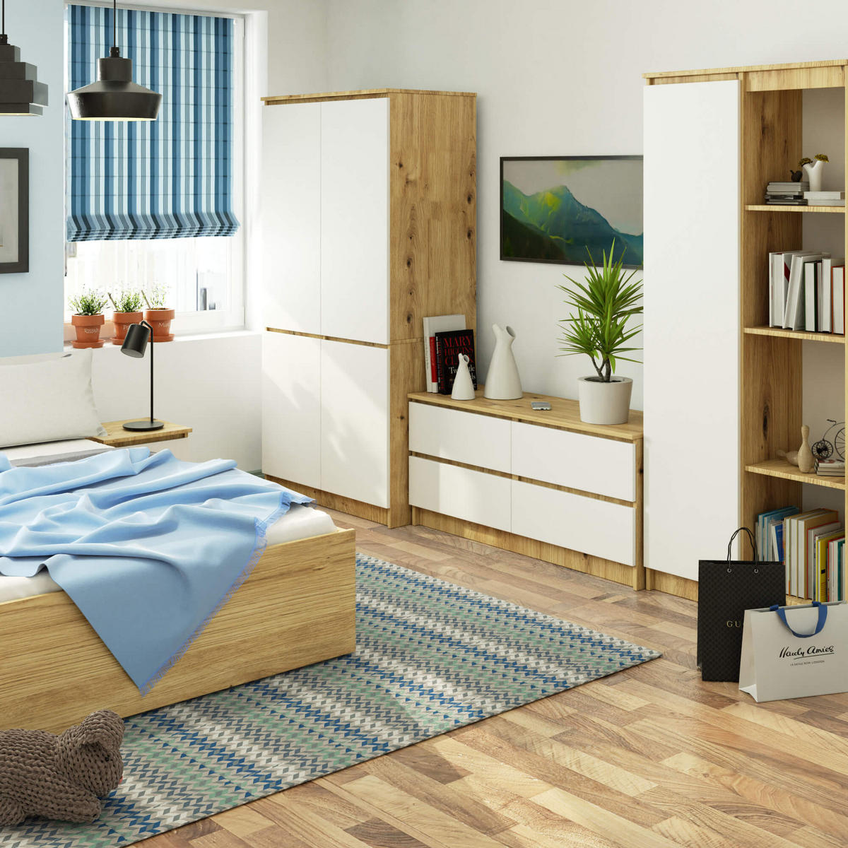 KLEIDERSCHRANK Eiche Artisan, Weiß 90x51x180 cm - Weiß/Eiche Artisan, Holzwerkstoff (90/180/51cm) - Akord