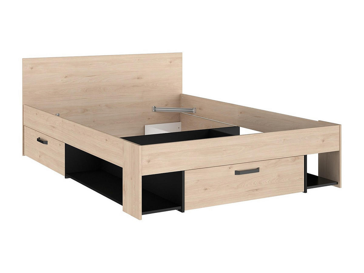 BETTRAHMEN - 2 Personen - holz - schwarz, naturfarben hell Kinselia - Schwarz/Naturfarben, Holz (140/200cm) - Vente-Unique