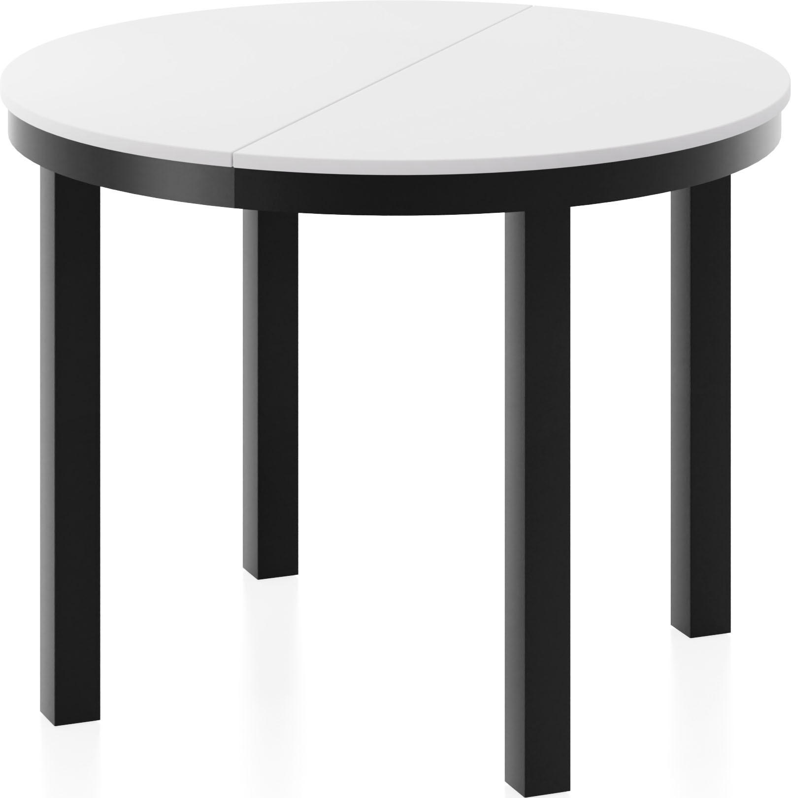 ESSTISCH Corin Schwarz runder ausziehbarer, Weiß 100-176/100/76 cm - Schwarz/Weiß, Holzwerkstoff/Metall (100/100/76cm) - WFL GROUP