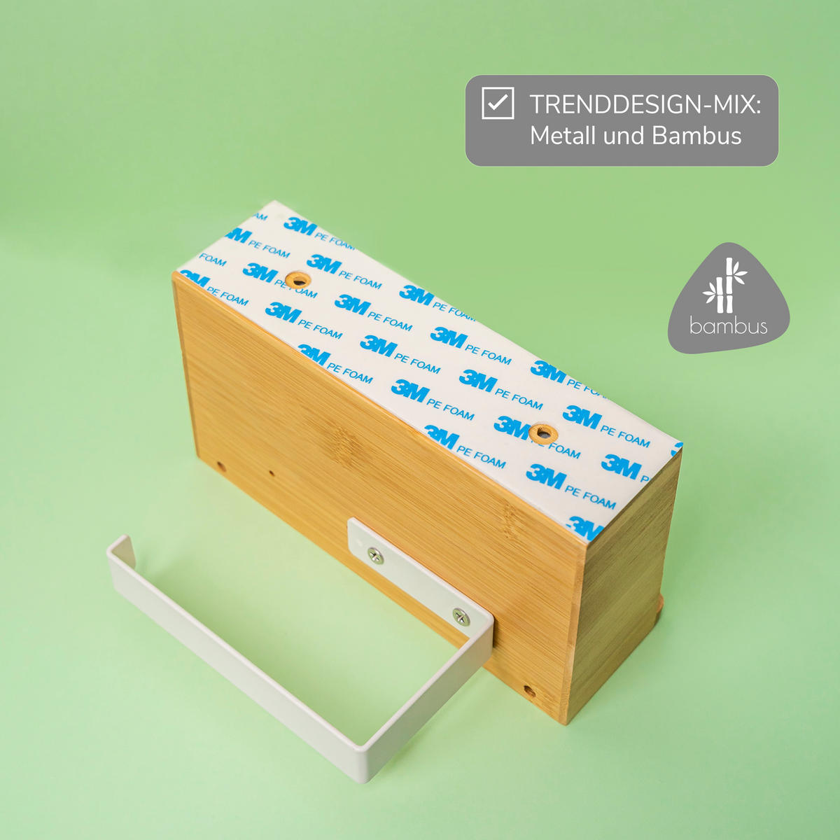 TOILETTENPAPIERHALTER 3in1 Bambus/Metall weiß - Weiß, Holz (18.5/13/10.5cm) - eluno