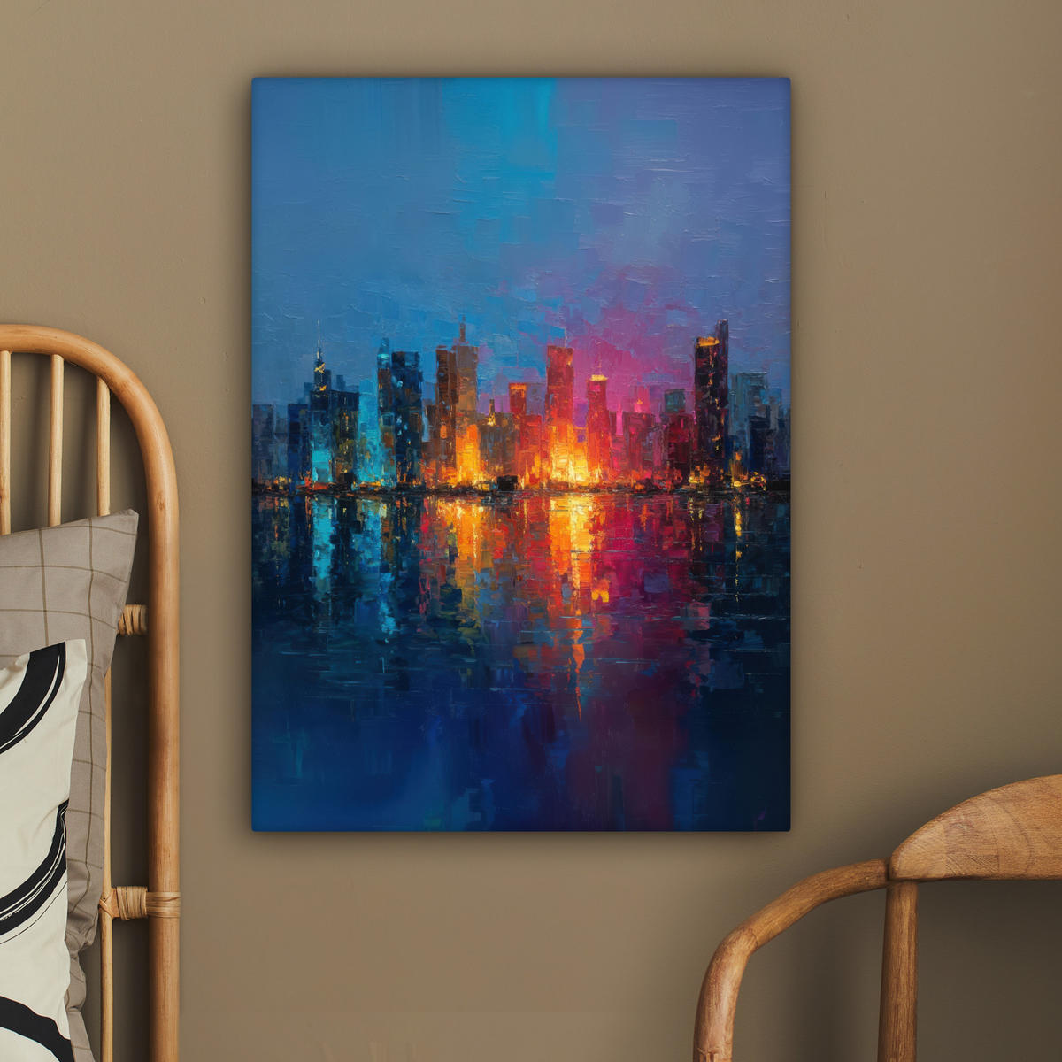 LEINWANDBILD Skyline - Pinselstriche - Dunkelblau - Leuchtend Wandbild Wohnzimmer 60x80 cm - Blau, Textil (60/80cm) - MuchoWow