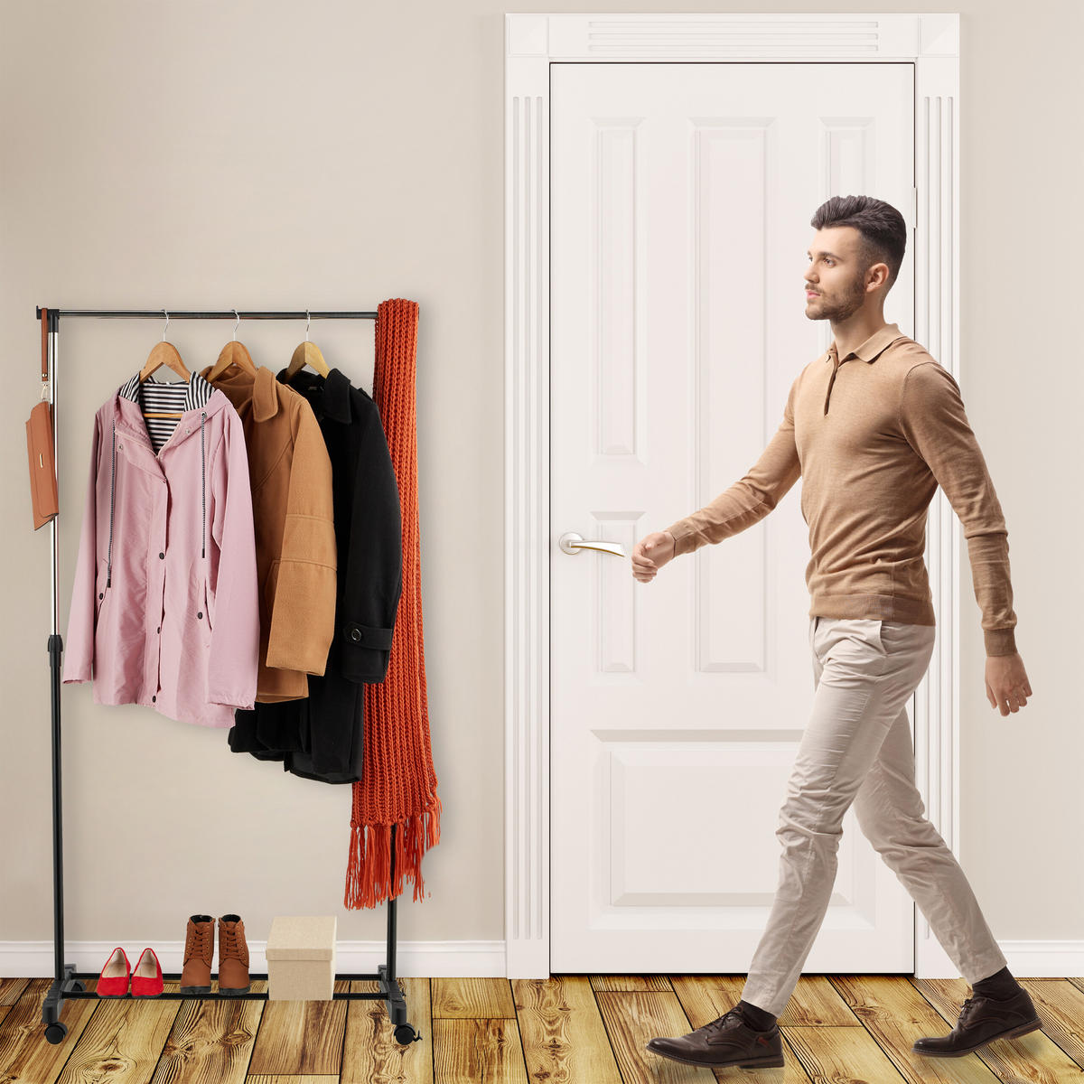 STOJAN na šaty - čierna, kov/plast (76/156/40.5cm) - Relaxdays