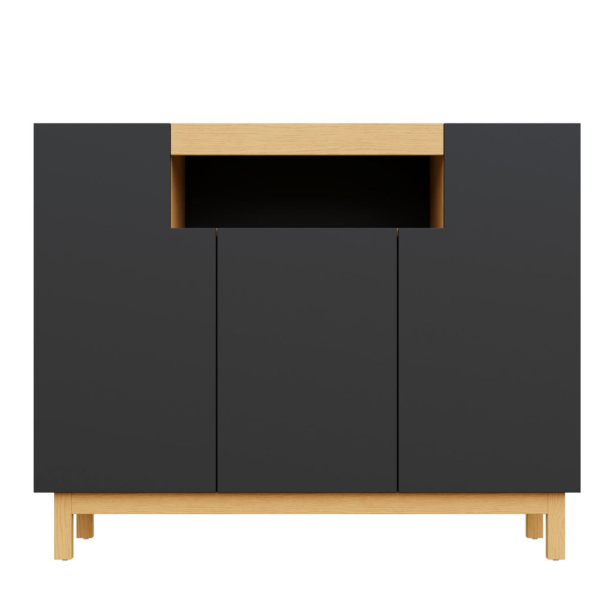 SIDEBOARD 120,5/42/96 cm mit 3 Türen und offenem Fach, aus Spanplatte, Schwarz - Schwarz, Holzwerkstoff (120.5/96/42cm) - Redom