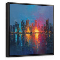 LEINWAND Bilder mit Rahmen - Skyline - Pinselstriche - Dunkelblau - Leuchtend - 20x20 - Blau, Textil (20/20cm) - MuchoWow