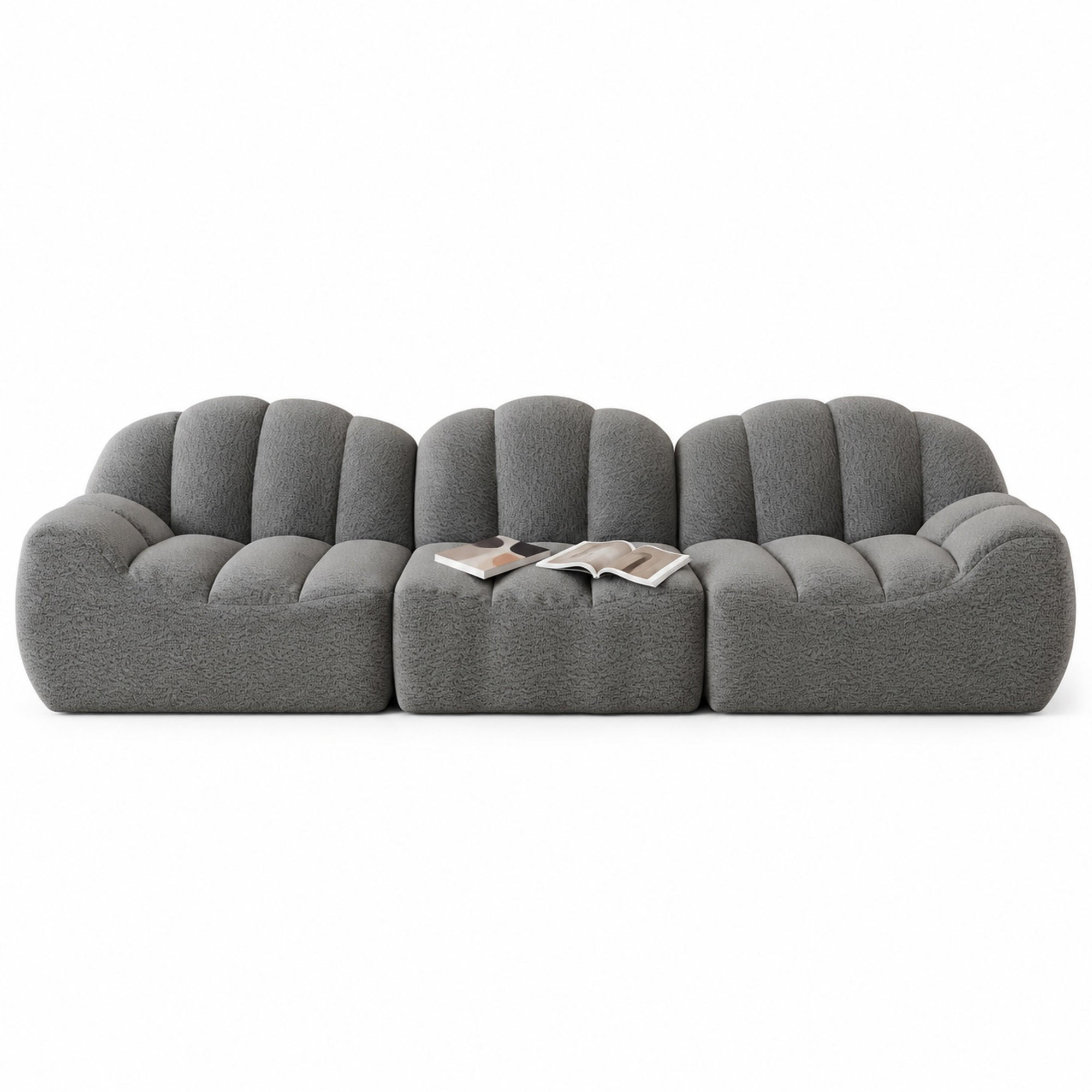 MODULARES Ecksofa mit granuliertem Fleecebezug Grau 288x104x79 cm, flexibel kombinierbar mit Ottoman - Grau, Textil (104/79/288cm) - IVMEU