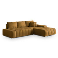ECKSOFA ALESE R-S Gelb Velours-Stoff mit Schlaffunktion - Gelb, Holz (265/185cm) - MASSENO