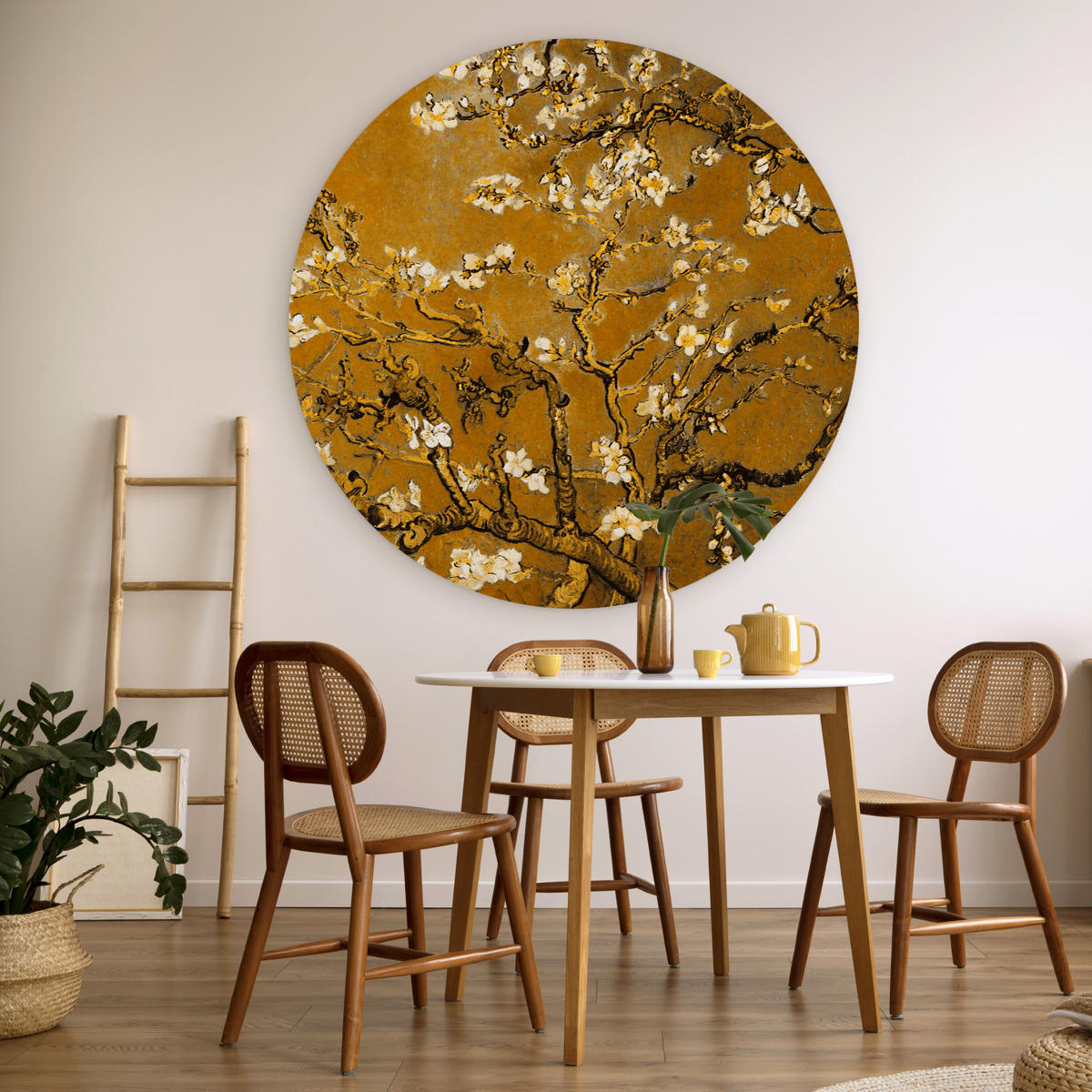 WANDBILD Mandelblüte - Kunst - Van Gogh - Gold 150x150 cm - Wengefarben, Kunststoff (150/150cm) - MuchoWow