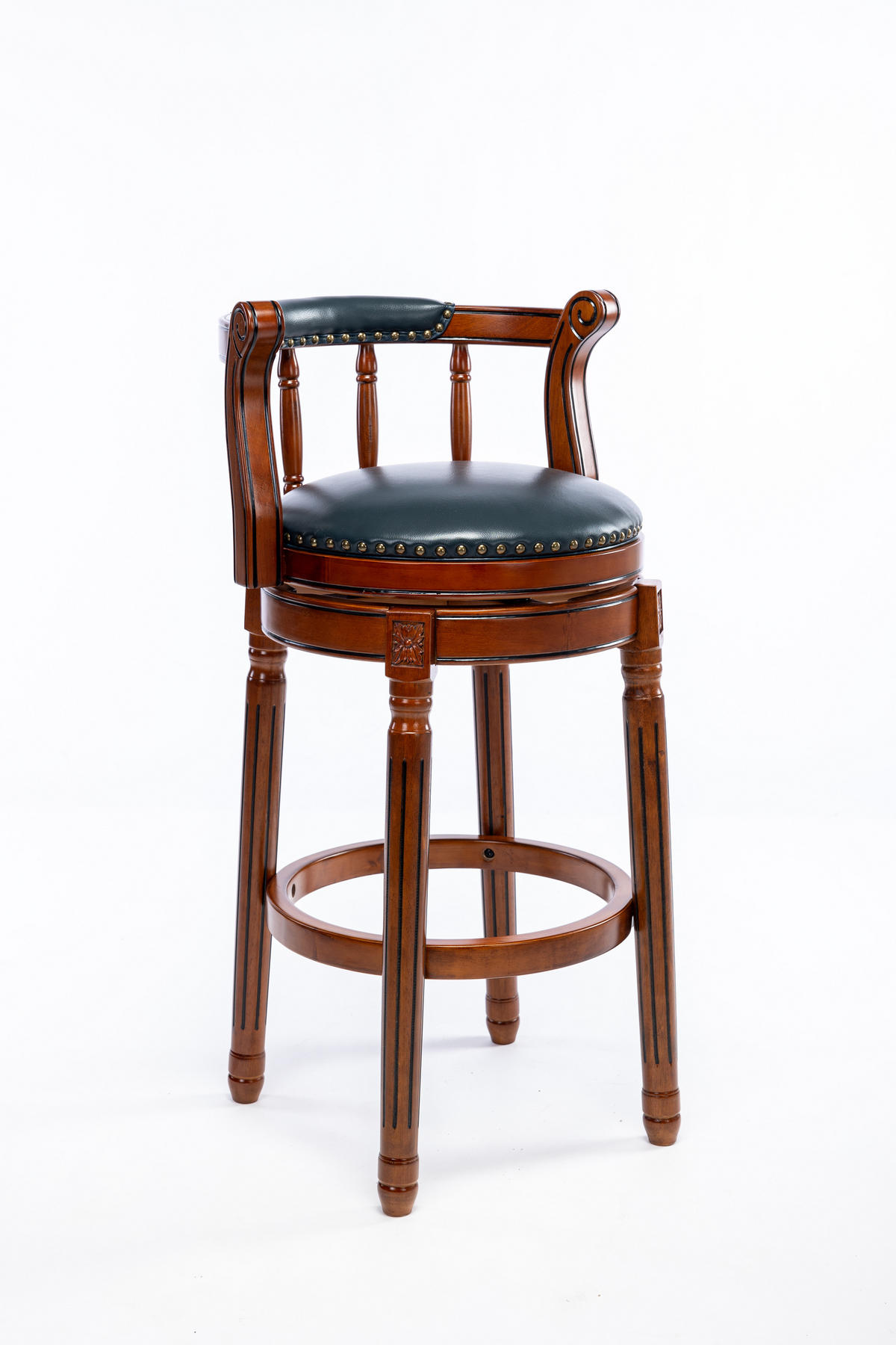 BARHOCKER 1er-Set Blau mit Echtleder und Rückenlehne - Blau, Holz (54.8/96/54.8cm) - PANGIVO