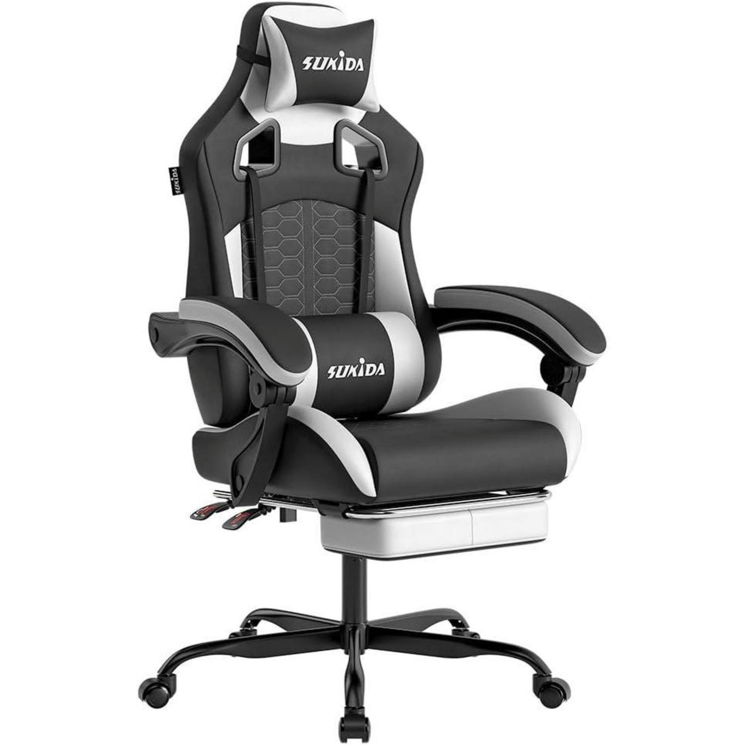 ERGONOMISCHER Gaming Stuhl mit Kopfstütze und Lendenwirbelstütze, mix - Multicolor, Textil (57/45/52cm)