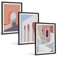 BILDER SET 3er Set - 40x60 cm Schwarzer Rahmen - Minimalistische Architekturillustrationen - Schwarz, Kunststoff (40/60cm) - TULUP
