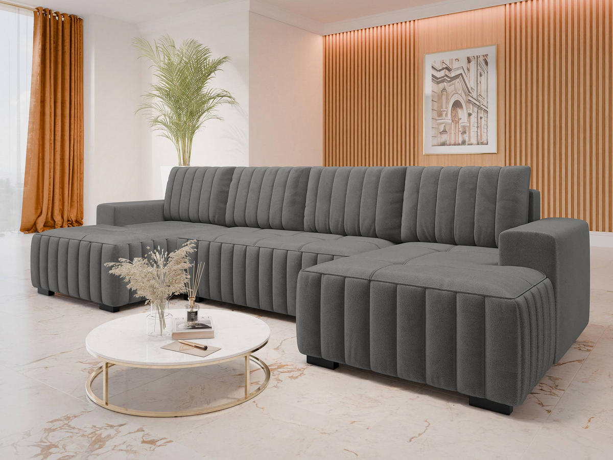 WOHNLANDSCHAFT Hugo U - Braun/Grau, Holz/Textil (310/85/140cm) - MIRJAN24