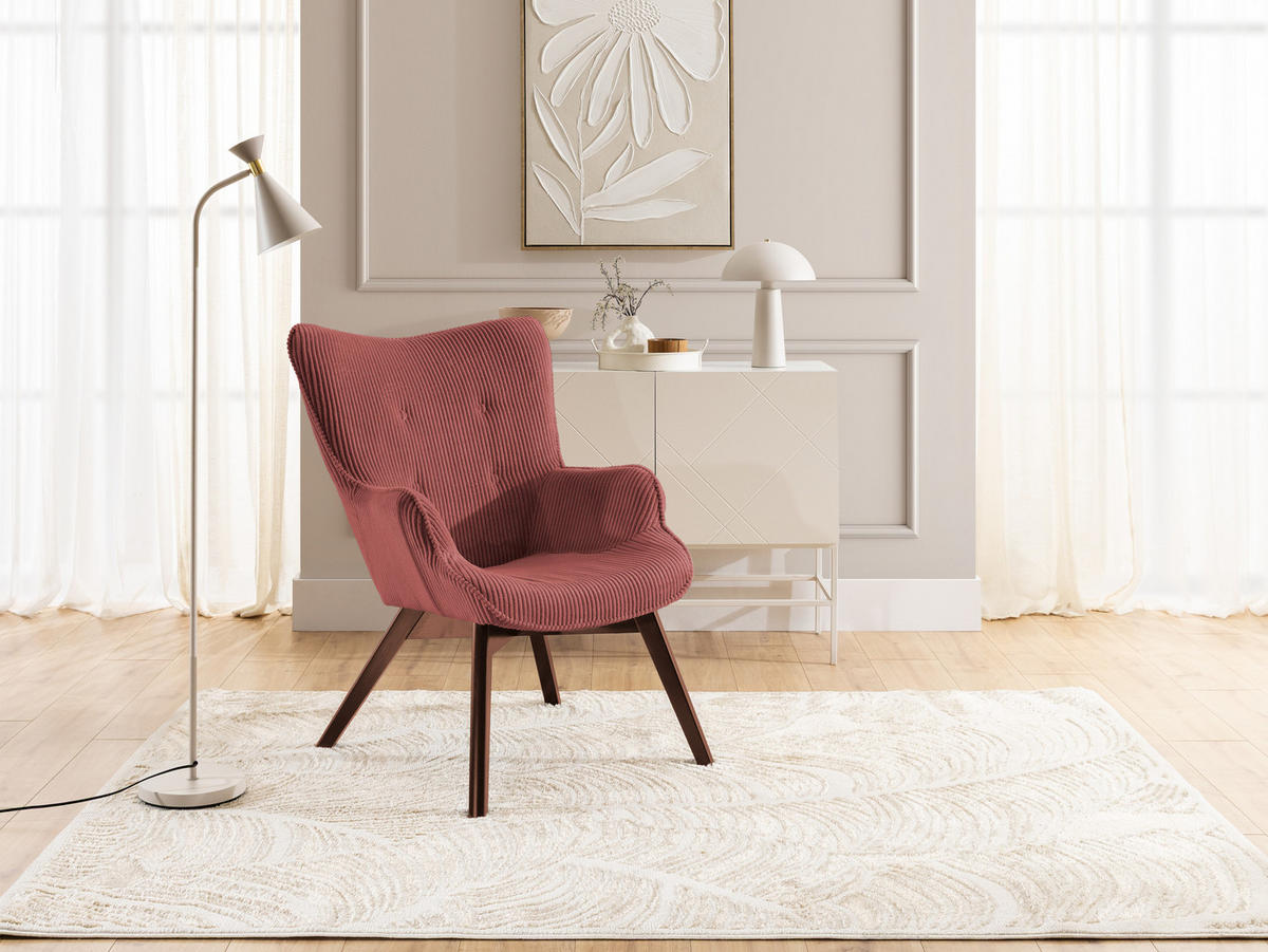 LOUNGESESSEL Lenari Terrakotta Cordstoff mit Füßen in Braun - Terracotta/Braun, Holz/Textil (71/96/86cm) - S-Style Möbel