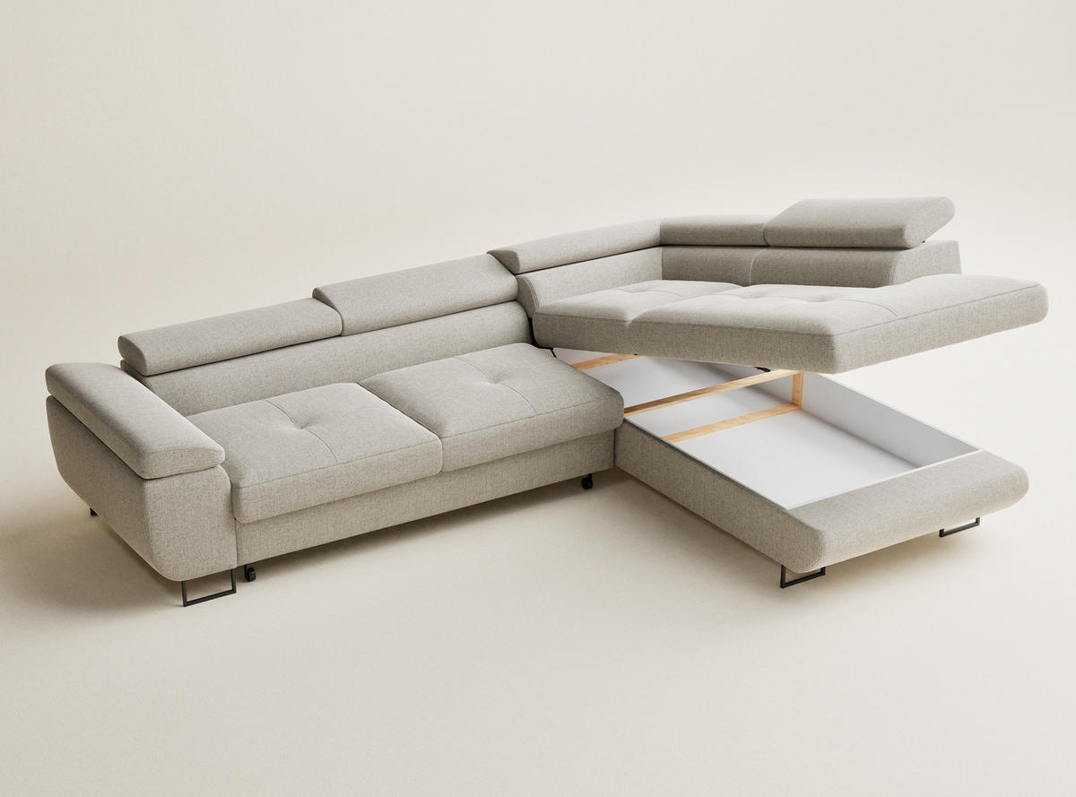 ECKSOFA Concord Beige Webstoff - Rechts Seite - Beige/Schwarz, Holz/Holzwerkstoff (277/203cm) - Maison de Reve