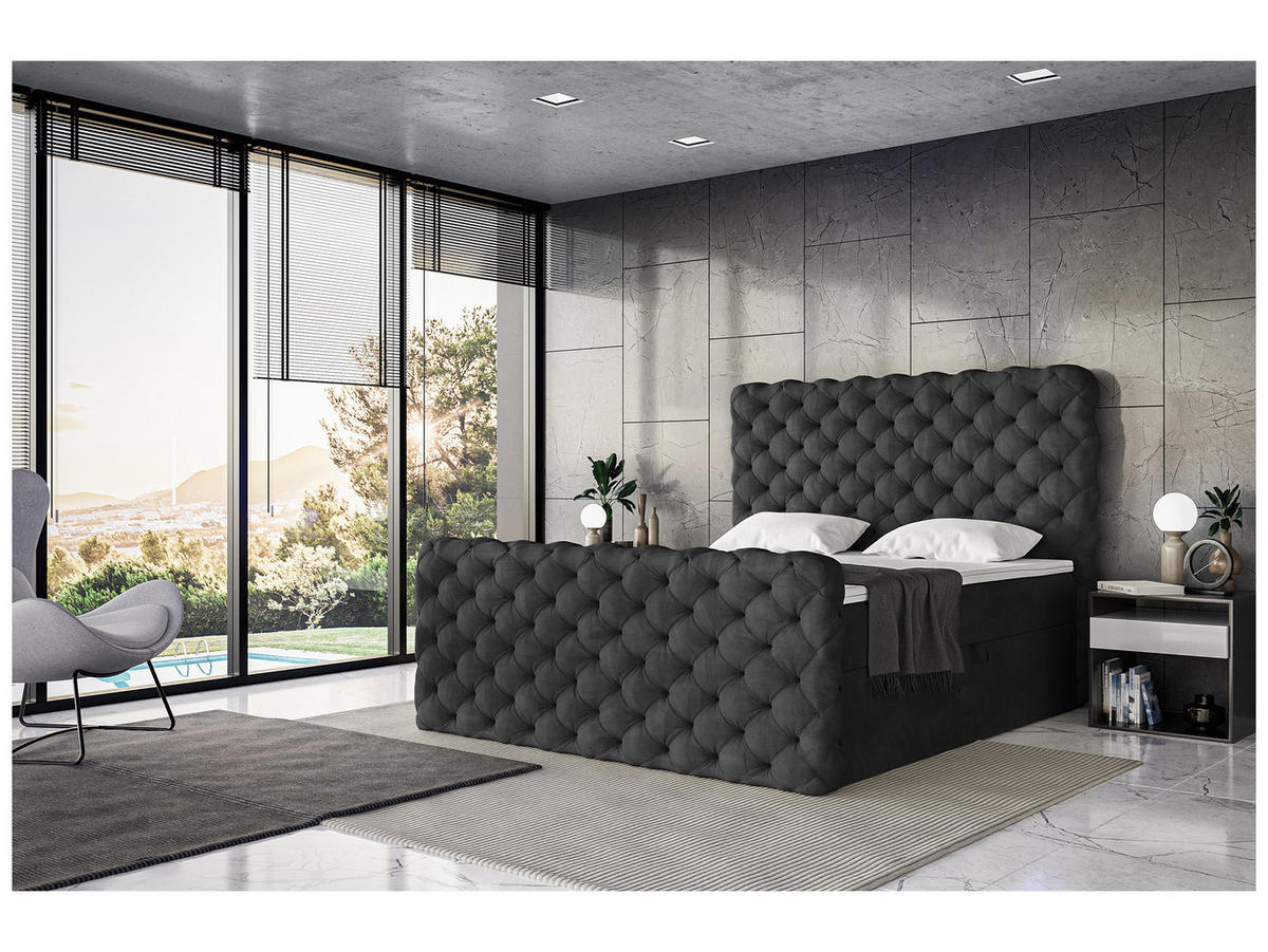 BOXBETT Duke - Schwarz, Holzwerkstoff/Textil (140/200cm) - Meblini