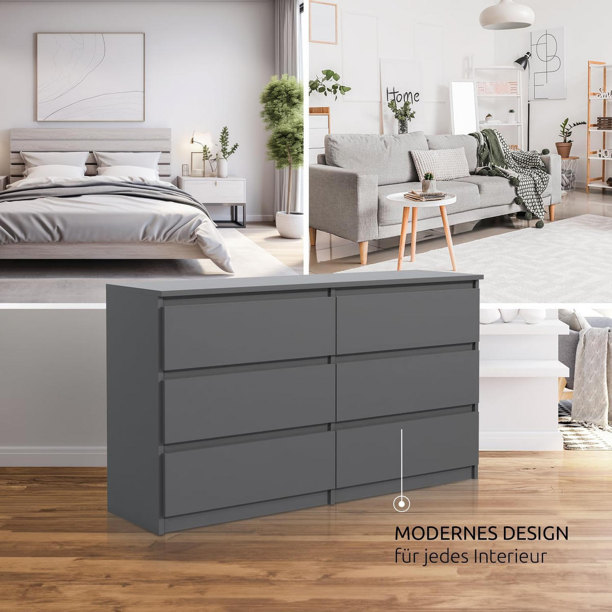KOMMODE 120 Anthracite 120x78,5x39 cm - Anthrazit, Holzwerkstoff (120/78.5/39cm) - Mobelsta