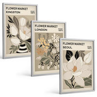 BILDER SET 3er Set - 40x60 cm Silberner Rahmen - Retro-Blumen aus Städten rund um die Welt - Silberfarben, Kunststoff (40/60cm) - TULUP