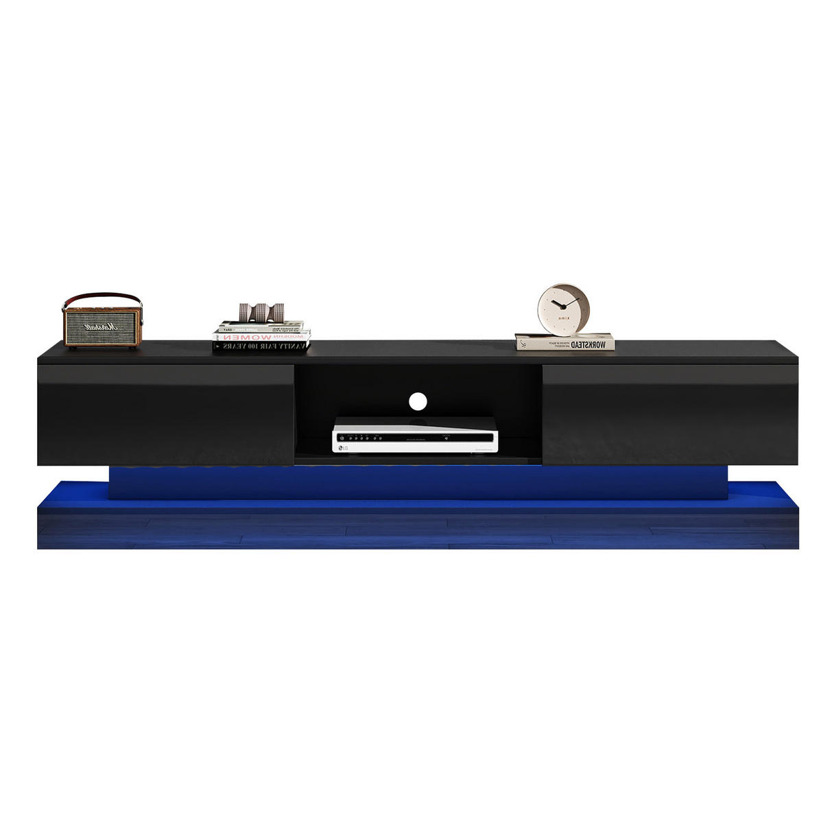 TV-LOWBOARD 160/35/40,5 cm mit 2 Schubladen und LED-Beleuchtung - Schwarz, Holzwerkstoff (160/40.5/35cm) - BEAOK