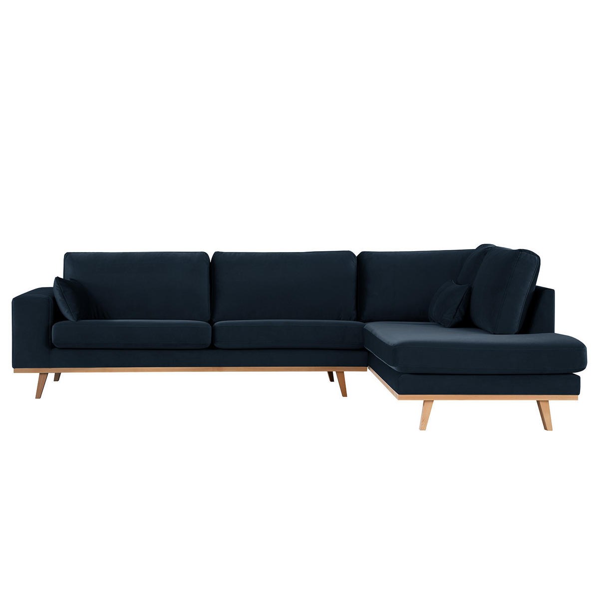 ECKSOFA mit Ottomane - Buchefarben/Dunkelblau, Buchenholz/Textil (287/219cm) - home24