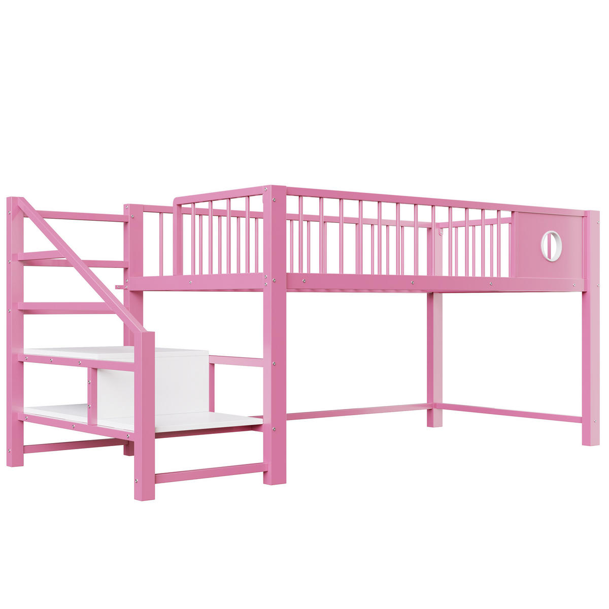 KINDERBETT 90/200 cm DE-01522, in Rosa, mit Aufbewahrungsleiter - Pink, Metall (90/200cm) - ComfortXL