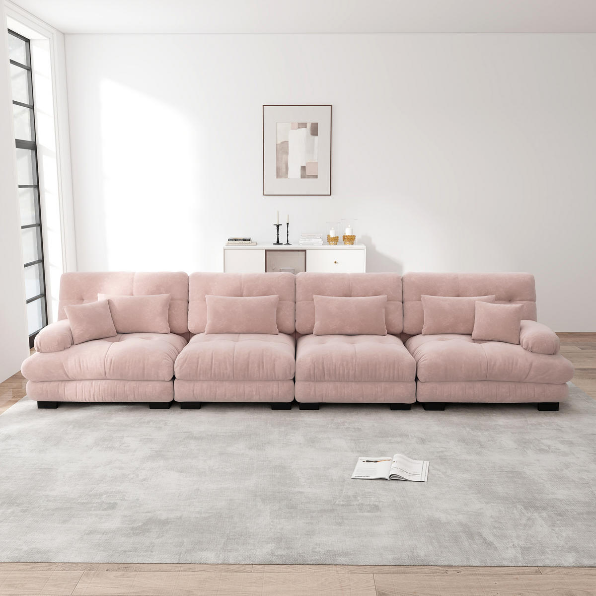 4-SITZER SOFA Chenille Rosa - Rosa, Textil (406/81/77cm) - WISHDOR