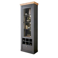VITRINENSCHRANK grau, Eiche Wotan, Landhaus 72 cm, Vitrine mit Soft-Close - Silberfarben/Eiche Wotan, Glas/Holzwerkstoff (72/201/38cm) - Furn.Design