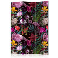 PARAVENT Einseitig Bedruckter 3-tlg 135x172 cm Flamingos Und Exotische Blumen - Rosa, Holz/Textil (135/172/3cm) - Muralo