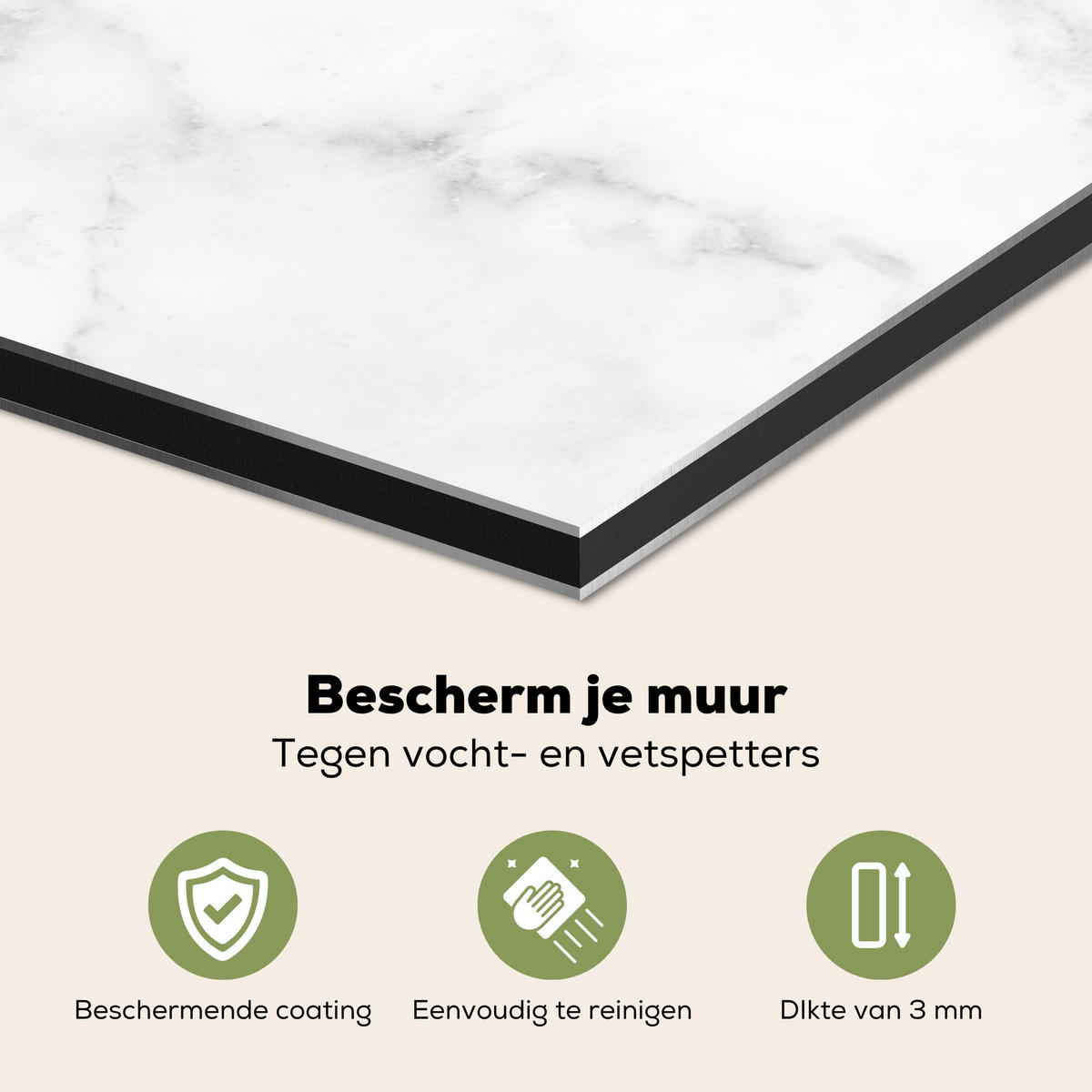 SPRITZSCHUTZ KÜCHE Marmor - Grau - Weiß - Strukturierter Marmor 60x40 cm - Weiß, Metall (60/0.3/40cm) - MuchoWow