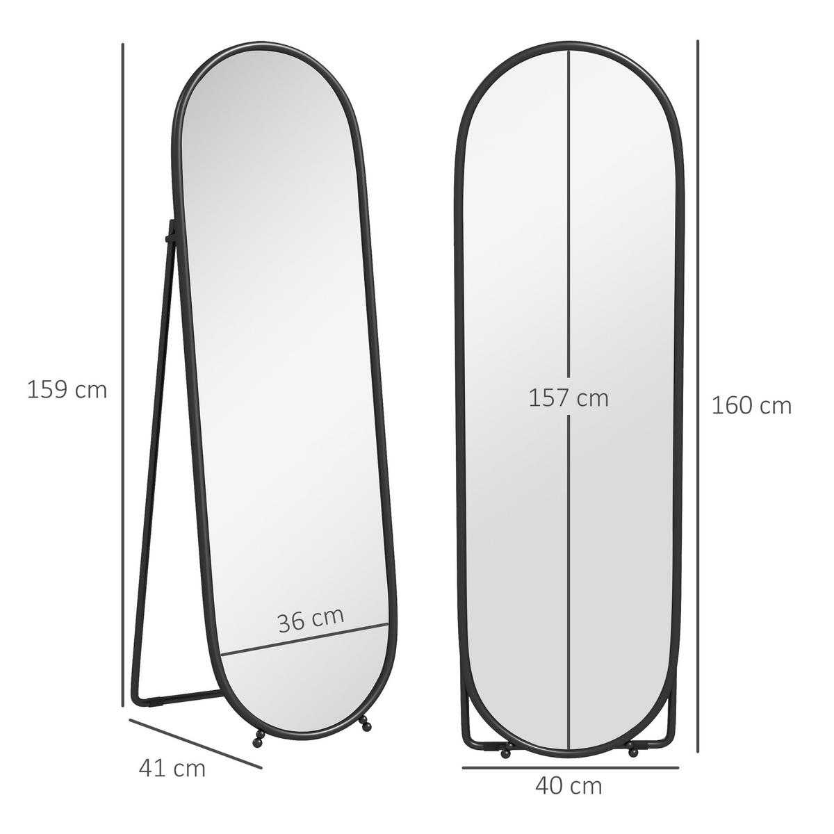 GANZKÖRPERSPIEGEL, 160 x 40 cm Wandspiegel mit Ständer, Schwarz - Schwarz, Metall (40/160/4cm) - HOMCOM