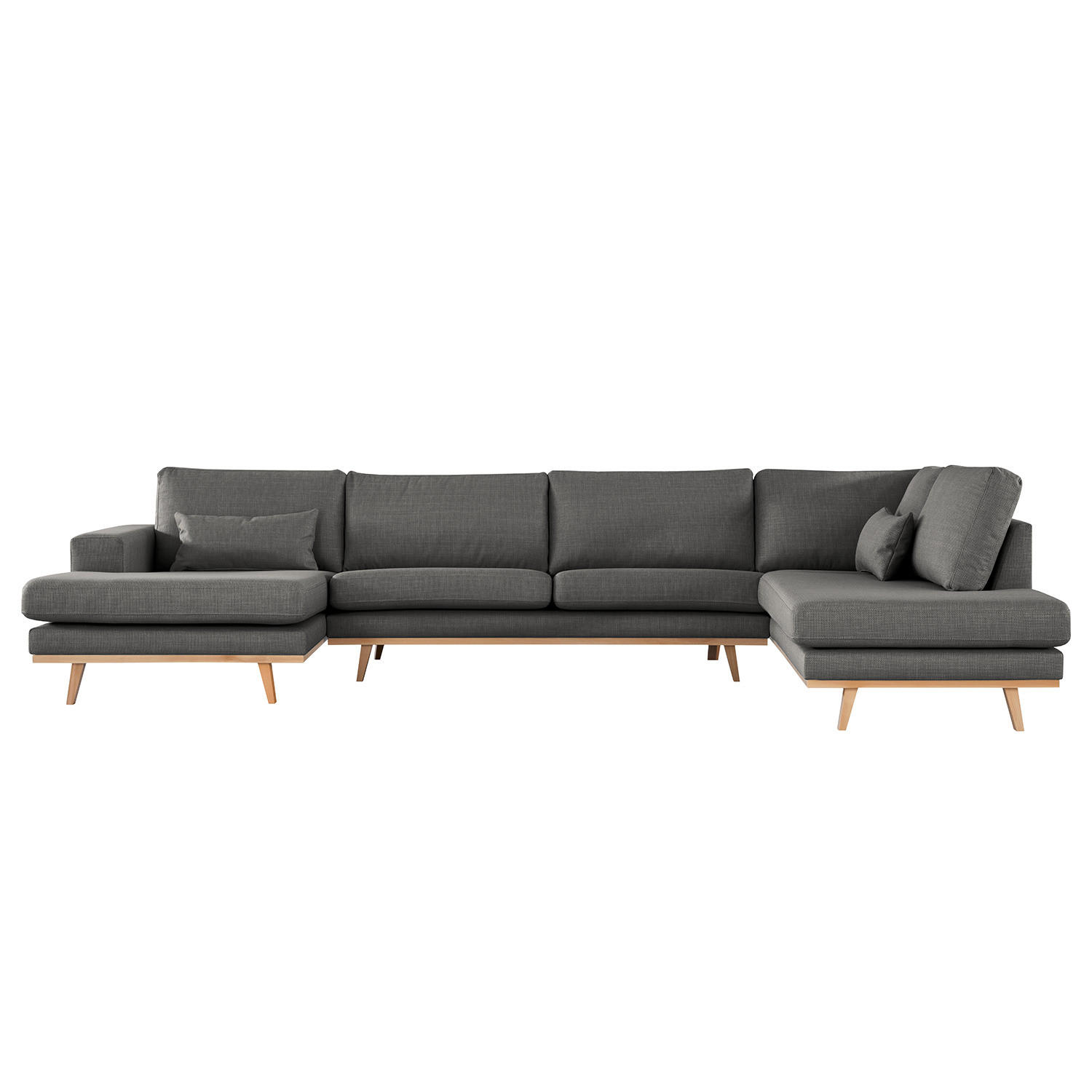 WOHNLANDSCHAFT mit Longchair - Dunkelgrau/Buchefarben, Textil (371/81/219cm) - home24