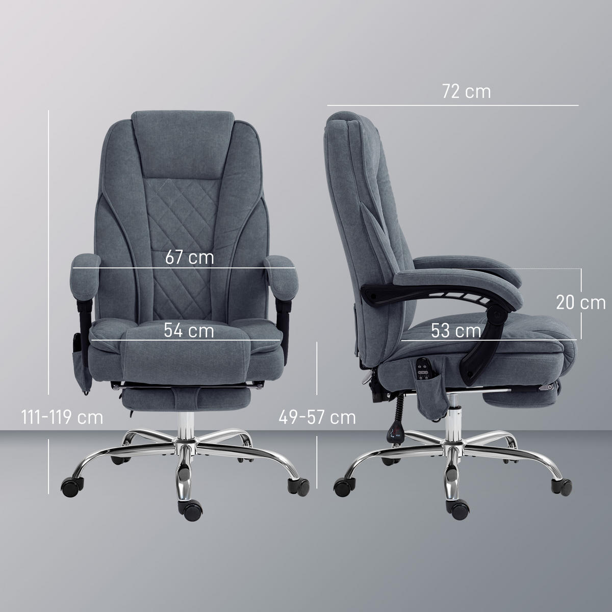 CHEFSESSEL DE-11728 mit massage- & heizfunktion neigbar Grau - Dunkelgrau, Textil (72/119/67cm) - ComfortXL