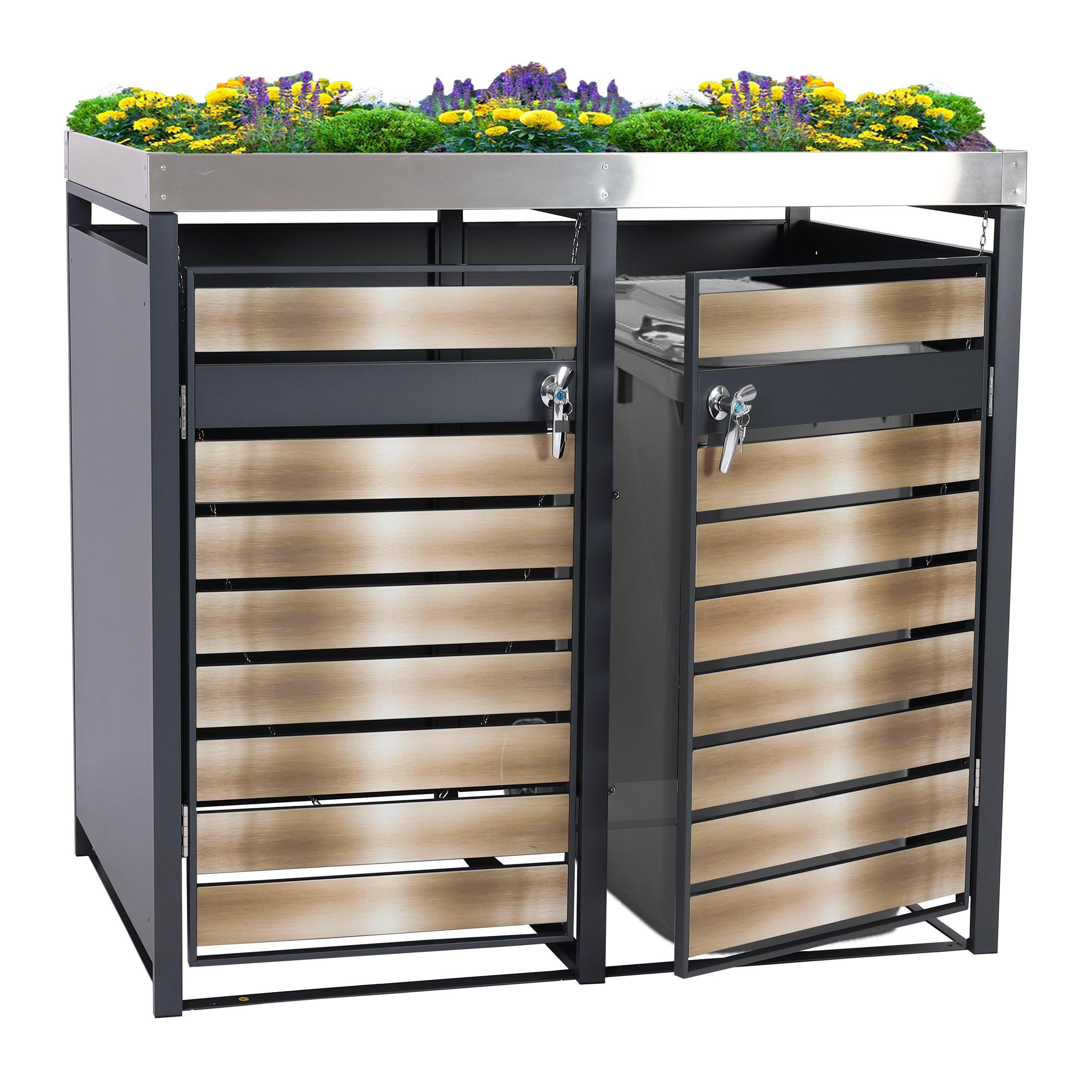 MÜLLTONNENBOX 2er mit Pflanzkasten 125x132x80cm Anthrazit Gold erweiterbar - Goldfarben, Metall (132/125/80cm) - PROREGAL