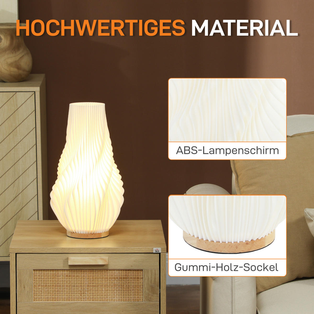 TISCHLAMPE mit 3D-Druck, App/Sprachsteuerung, Weiß - Weiß, Holzwerkstoff (20/20/34.5cm) - HOMCOM