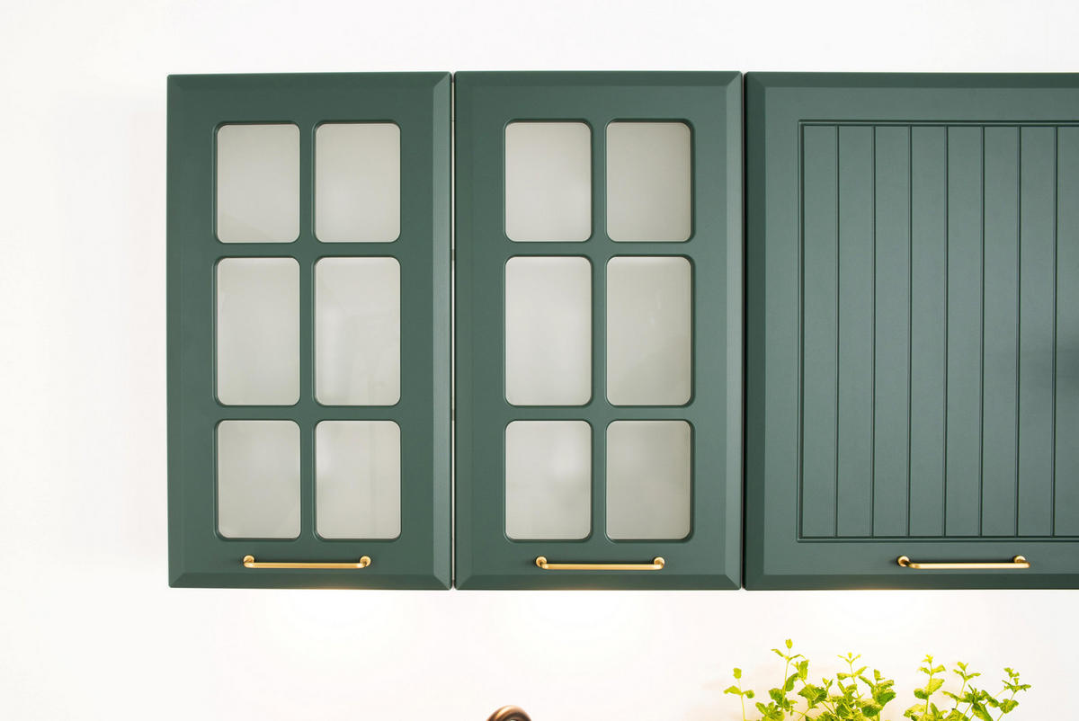 KÜCHENZEILE 240 cm - IRMA KS2-G240 - in Grün / Matt - Goldfarben/Grün, Holz/Holzwerkstoff (240/52.4/213.3cm) - Royal24_Markt