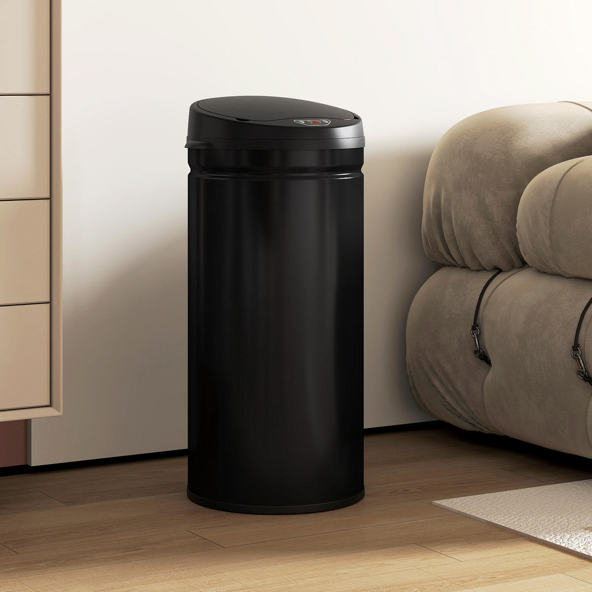 MÜLLEIMER mit Sensor 42L Edelstahl Automatischer Mülleimer mit Soft-Close-Deckel - Schwarz, Metall (30.5/68/30.5cm) - HOMCOM