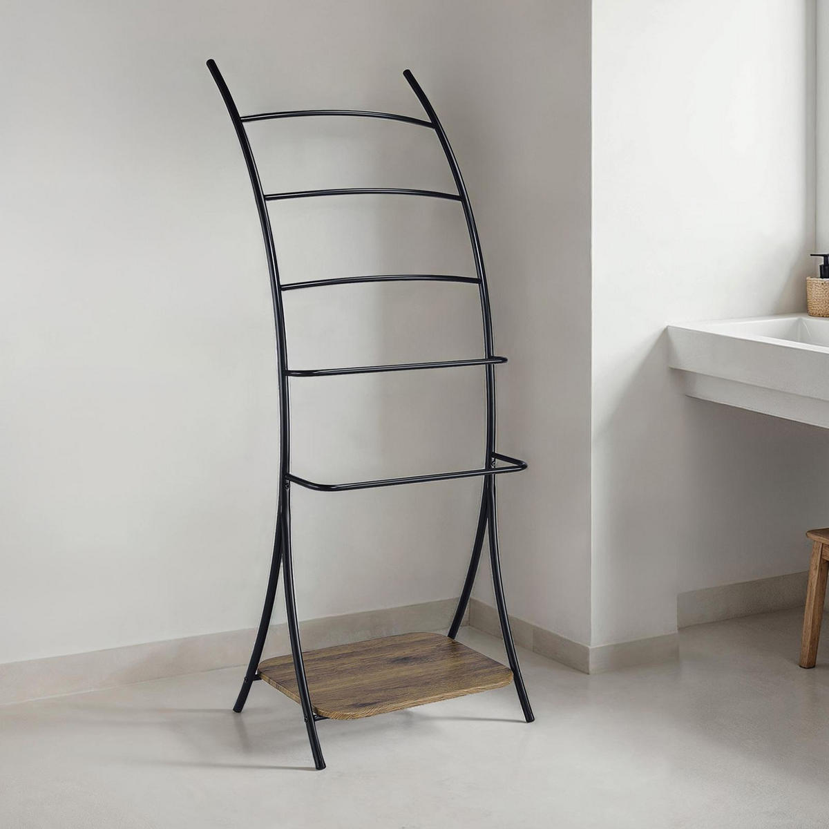 HANDTUCHHALTER EDY schwarz/Wildeiche - Wildeiche/Schwarz, Holzwerkstoff/Metall (55/150/45cm) - IDIMEX