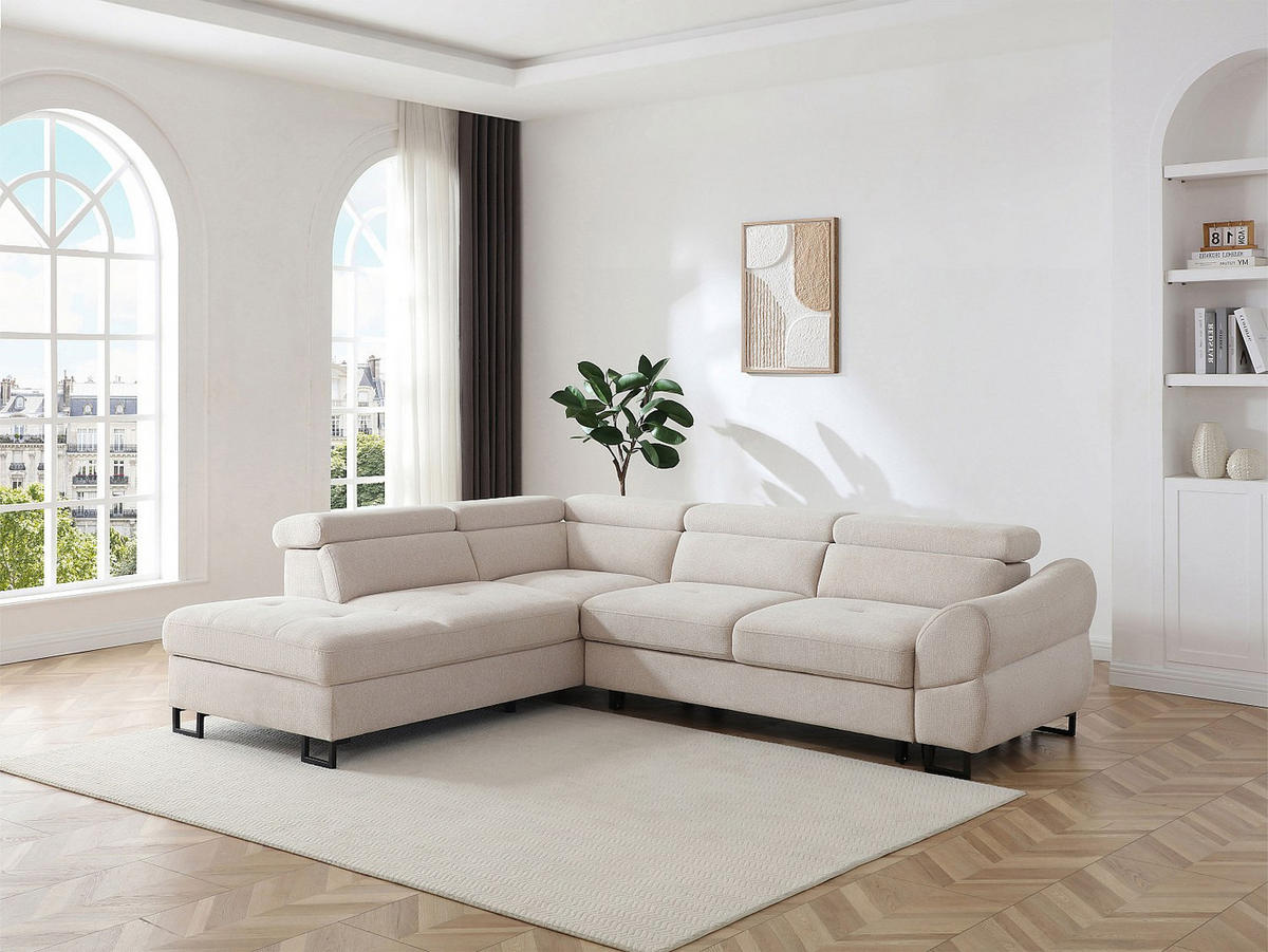 ECKSOFA mit Schlaffunktion – Ecke links – Strukturstoff Beige – VAVERDO - Beige, Textil (272/230cm) - Vente-Unique