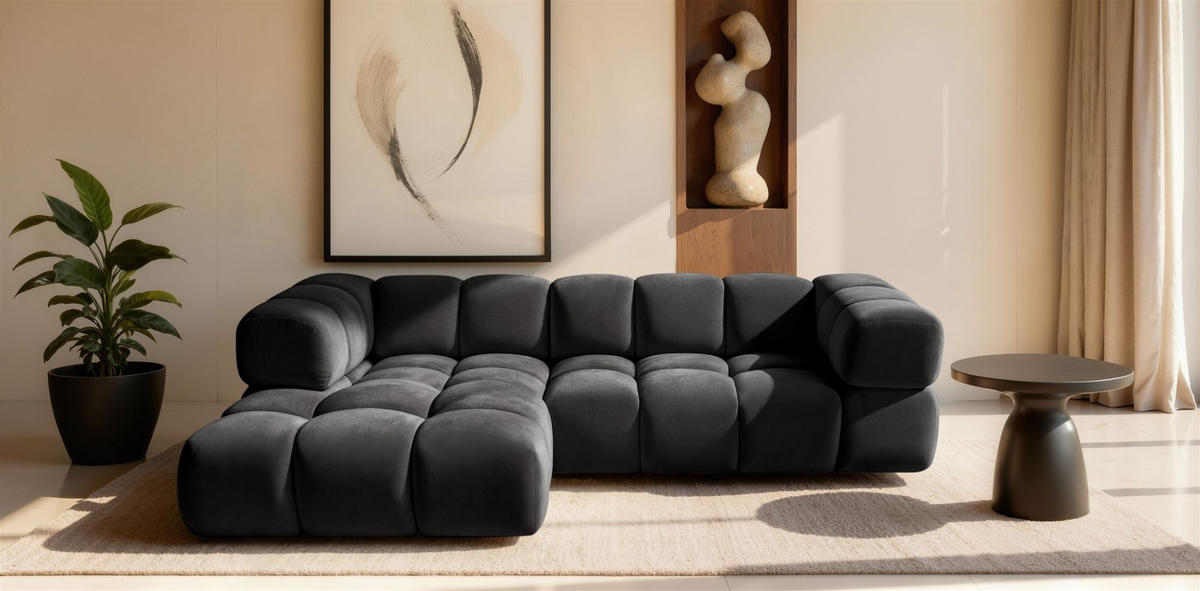 ECKSOFA Blanche In Bluvel - Schwarz, Holzwerkstoff/Textil (280/150cm) - Fun Möbel