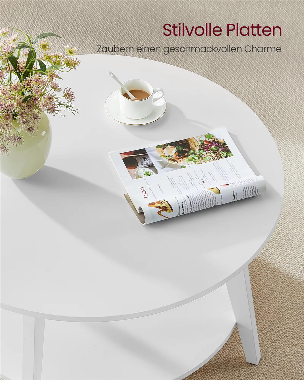 COUCHTISCH rund 80/80/45 cm 2 Ebenen Weiß modern - Weiß, Holz (80/80/45cm) - Kaket