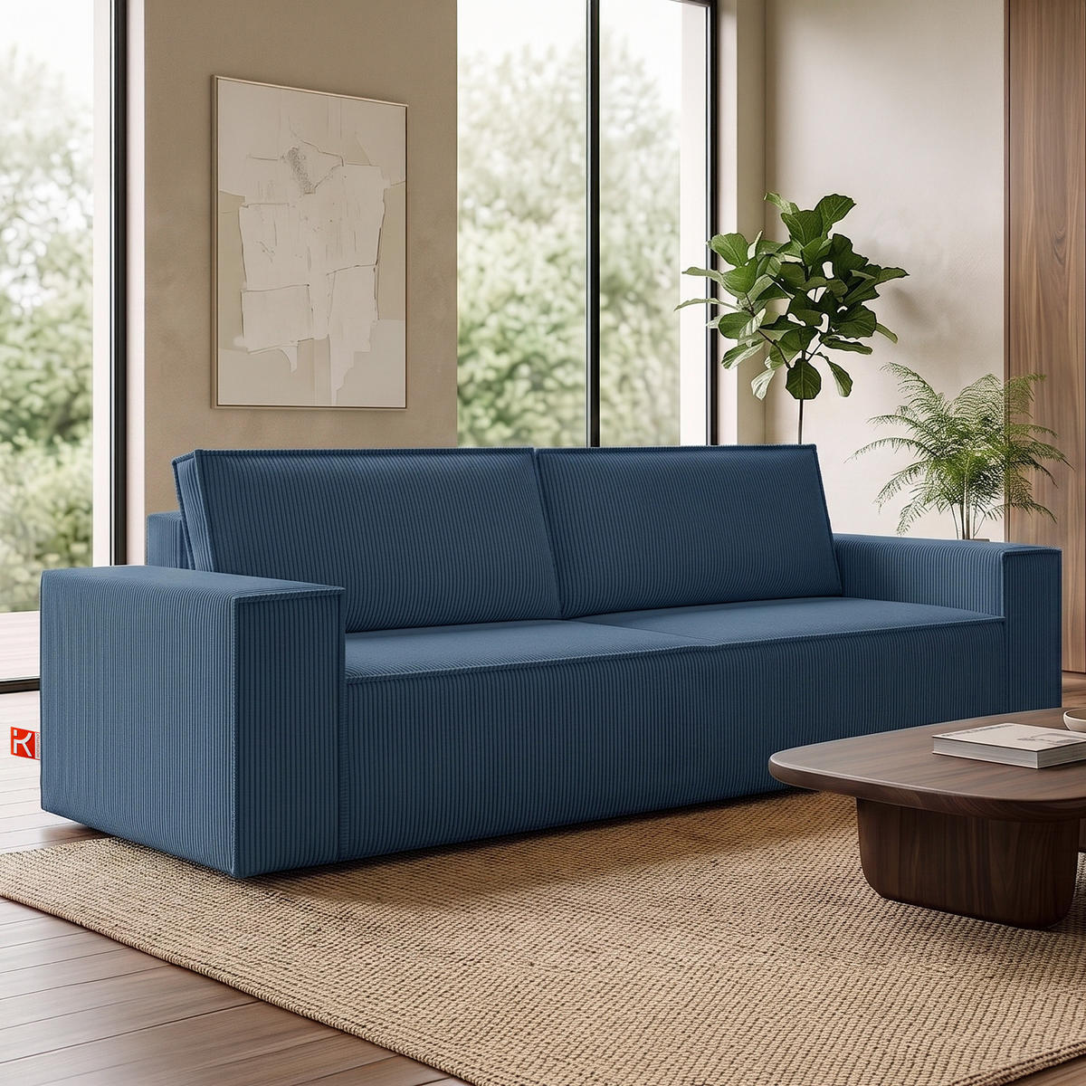 3-SITZER-SCHLAFSOFA NAPI in Pet Friendly Cord-Stoff, Marine - Blau/Schwarz, Textil (244/89/101cm) - KONSIMO®