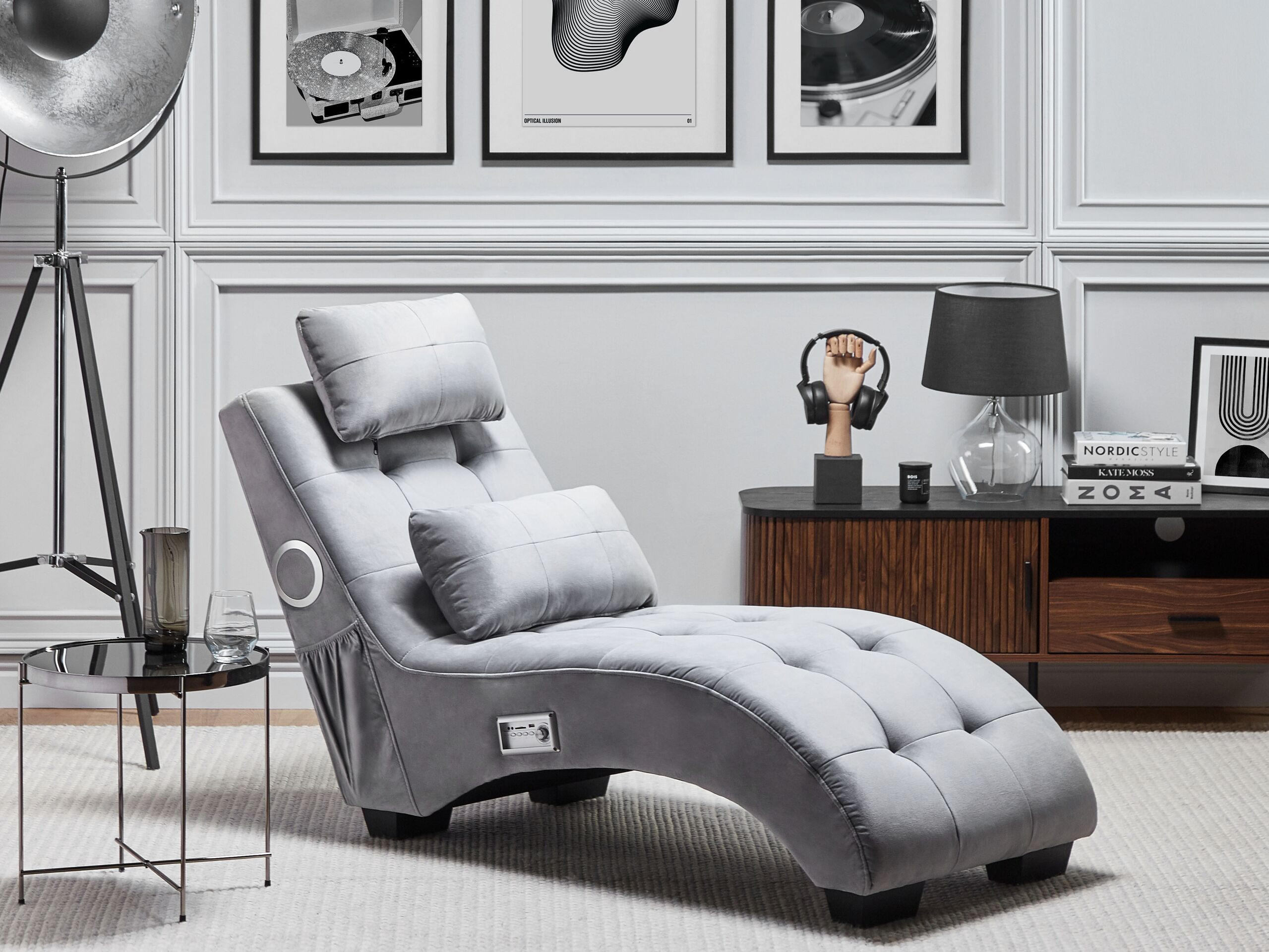 CHAISELONGUE Samtstoff Grau Simorre - Hellgrau, Textil (157/82/66cm) - Beliani