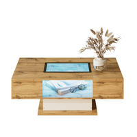 COUCHTISCH 110,2/60/39,7 cm aus Spanplatte mit LED-Beleuchtung, Glasplatte und 2 Schubladen, Natur/Weiß/Schwarz - Naturfarben, Holzwerkstoff (110.2/60/39.7cm) - Redom