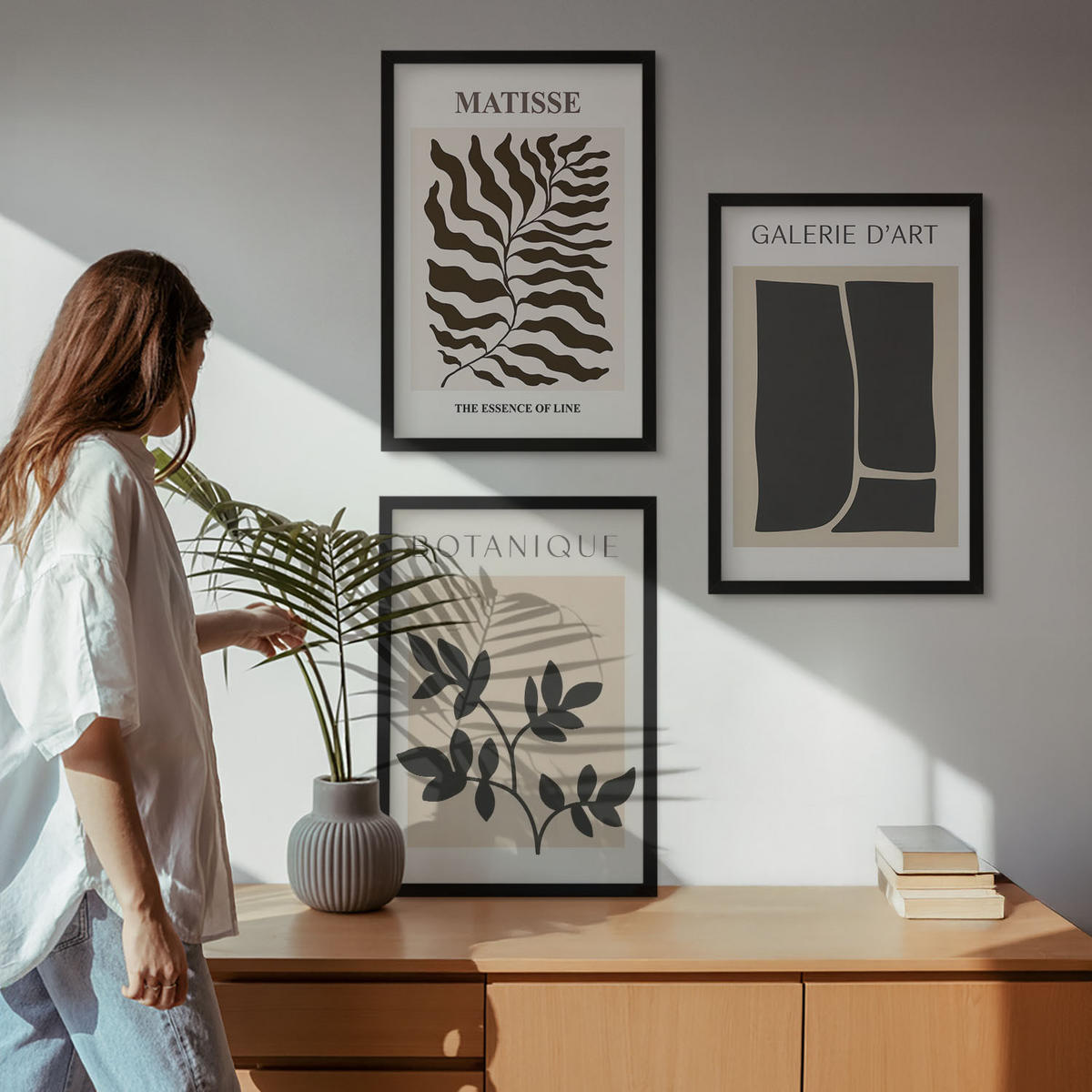 WANDBILDER 3er-Set - 40x60 cm Schwarzer Rahmen - Minimalistische Pflanzenposter - Schwarz, Kunststoff (40/60cm) - ArtPrintCave