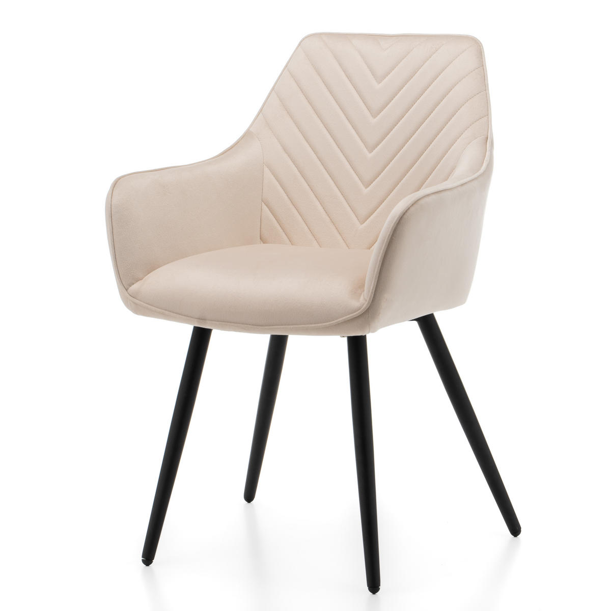STUHL VASTO gepolstert mit Steppung - beige - Samt Velours - Ecru/Beige, Textil/Metall (58/87/60cm) - NEW HOME