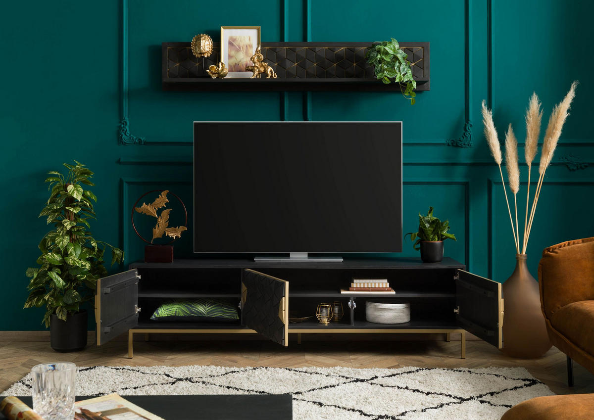 TV-BOARD Mango 180x45x50 grau geölt DIAMOND #124 - Grau, Holz (180/50/45cm) - Massivmoebel24