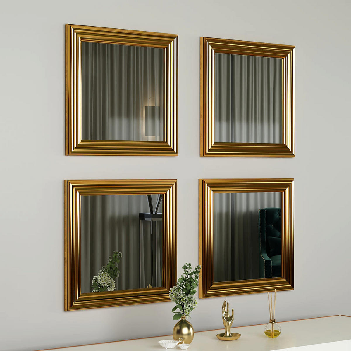 SPIEGEL Loza 4er Gold - Goldfarben, Kunststoff (40/40/2.4cm) - moebel17