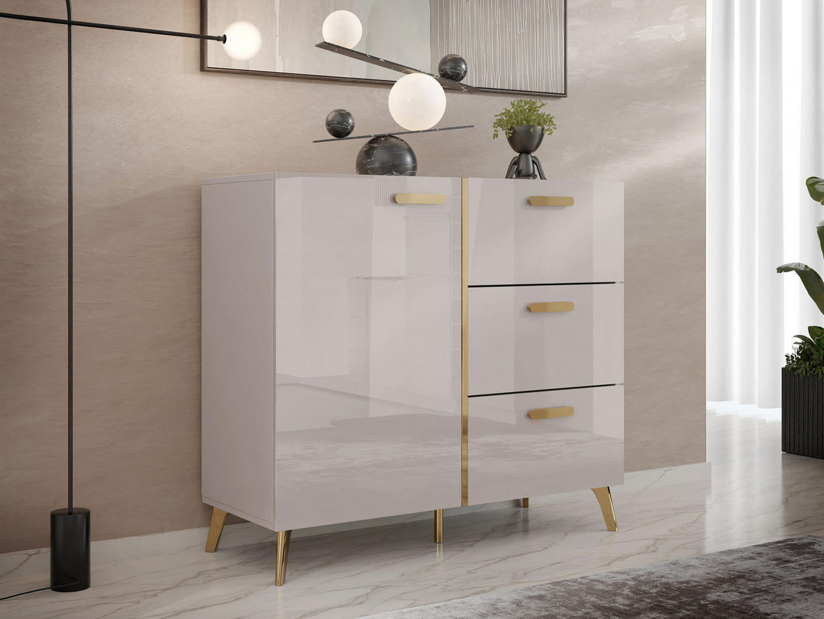 KOMMODE Picru 100 1D3SZ - Kaschmir/Goldfarben, Holzwerkstoff/Kunststoff (100/92/38cm) - MIRJAN24
