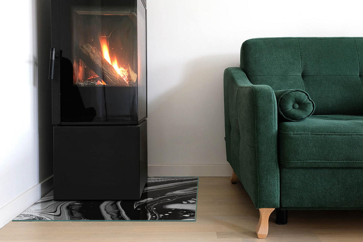 GLASPLATTE für Kamin 60x60 cm Schwarz Weiß - Multicolor, Glas (60/60/0.4cm) - ArtPrintCave